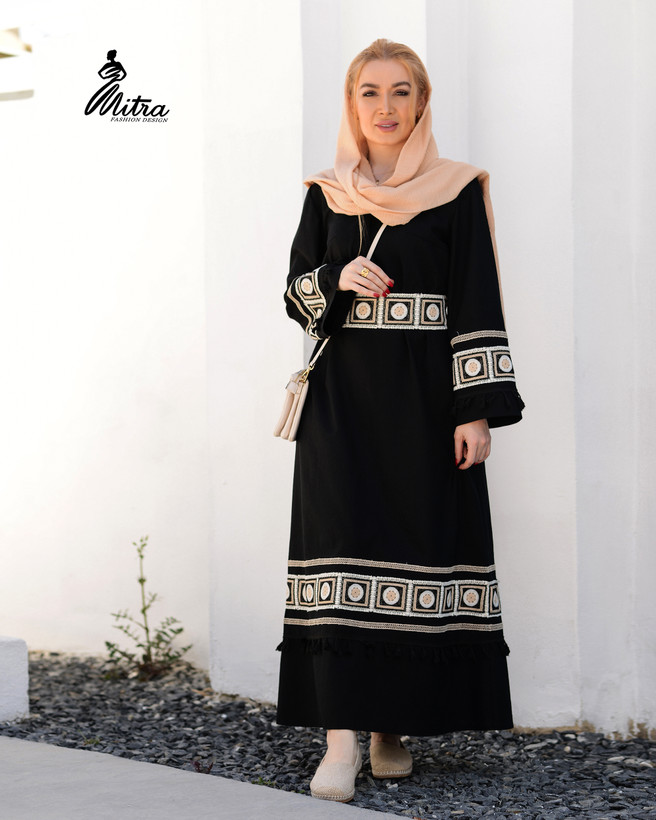 پیراهن بلندجلوبسته زنانه مشکی لینن ترک وارداتی
