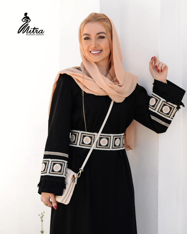 پیراهن بلندجلوبسته زنانه مشکی لینن ترک وارداتی