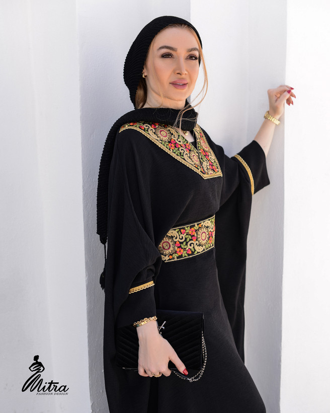 عبای مشکی زنانه بلند جنس ویسکوزنخ با یراق هندی