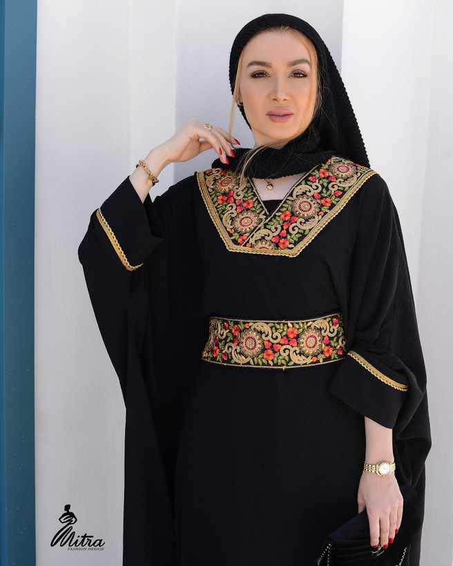 عبای مشکی زنانه بلند جنس ویسکوزنخ با یراق هندی