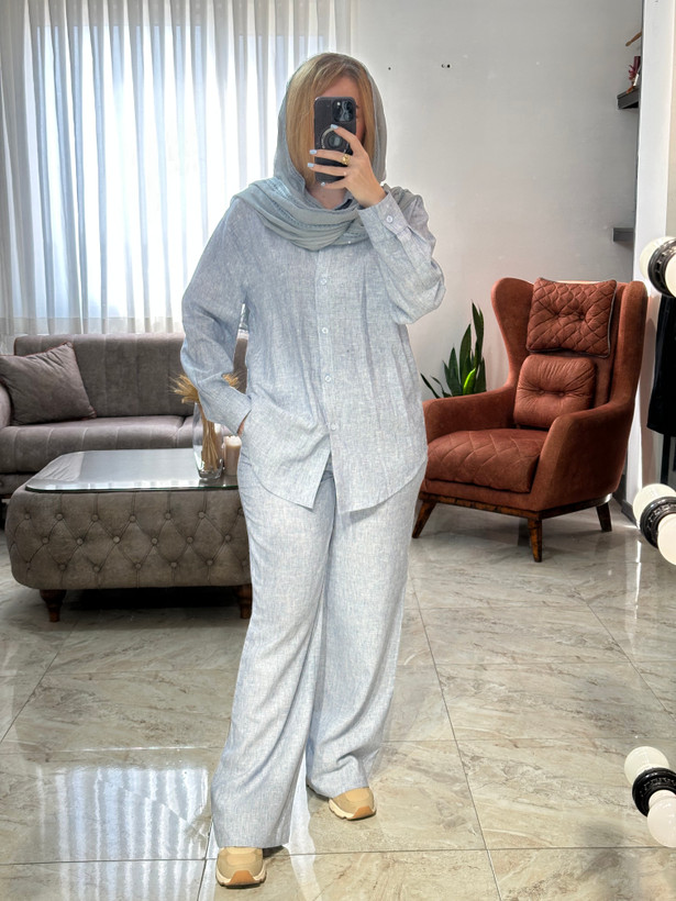 ست شومیز و شلوار زنانه لینن ترک وارداتی