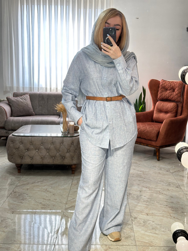 ست شومیز و شلوار زنانه لینن ترک وارداتی