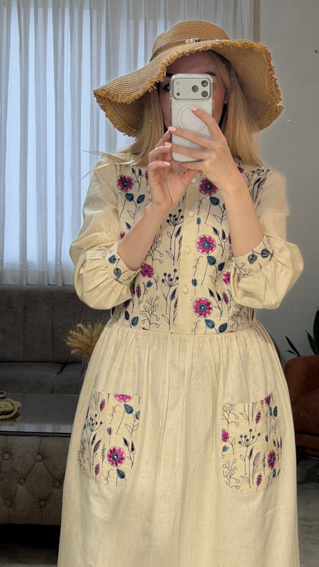 پیراهن ساحلی بلند زنانه لینن هندی شکوفه