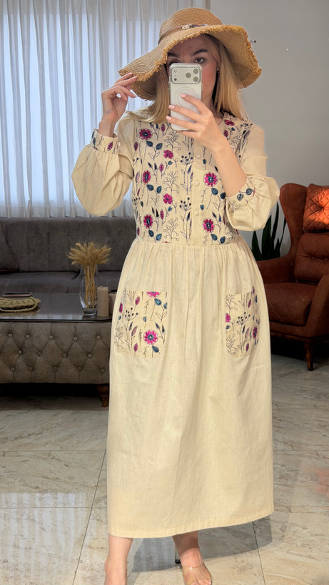 پیراهن ساحلی بلند زنانه لینن هندی شکوفه