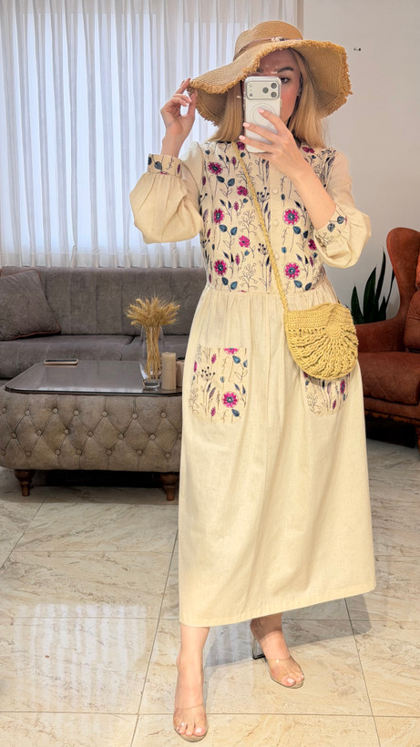 پیراهن ساحلی بلند زنانه لینن هندی شکوفه