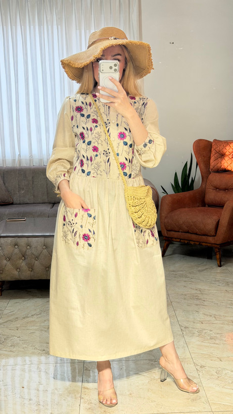 پیراهن ساحلی بلند زنانه لینن هندی شکوفه