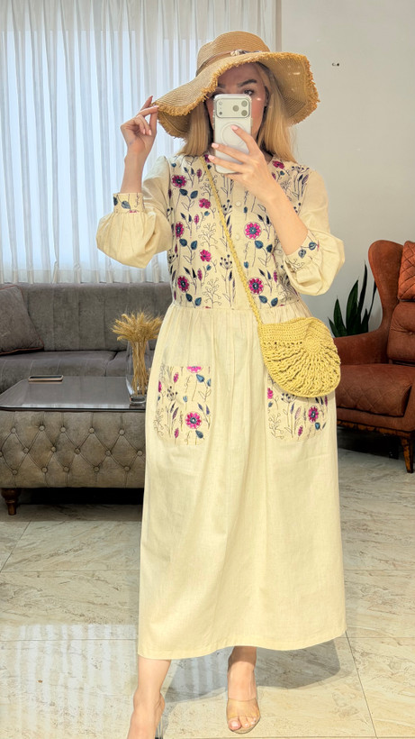 پیراهن ساحلی بلند زنانه لینن هندی شکوفه
